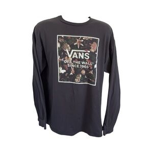Vans Men's Charcoal Gray Floral Graphic Long Sleeve Tee Size Large